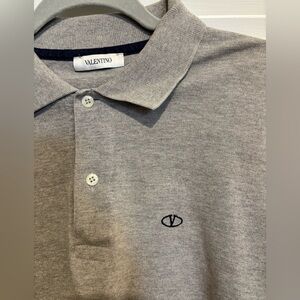 Valentino Solid Gray Cotton Short Sleeve Polo Shirt Size Medium